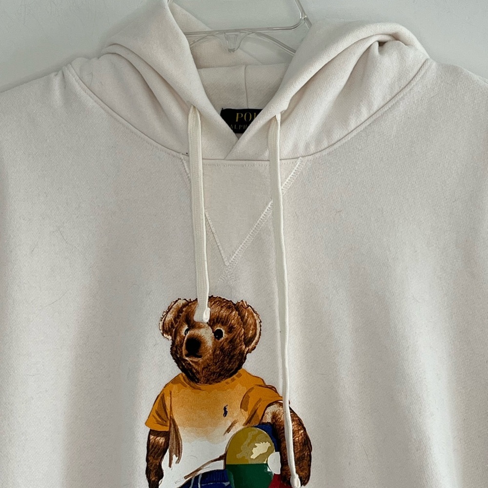 Polo Ralph Lauren Mens L White Beach Ball Polo Bear Hoodie Sweatshirt Preppy - Picture 3 of 16